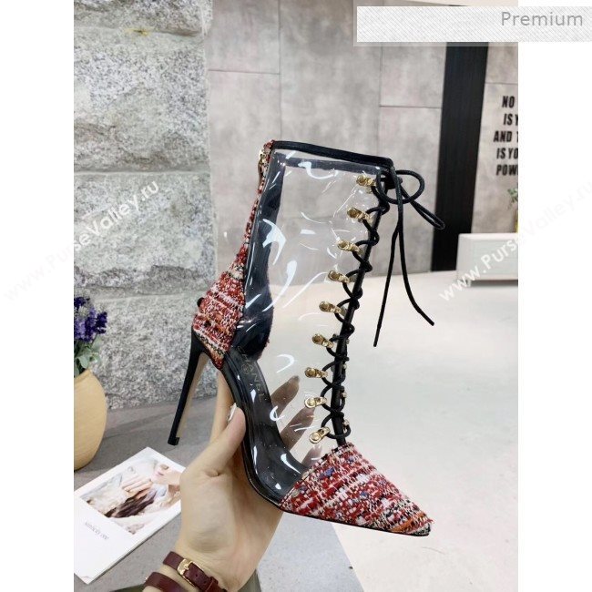 Chanel Tweed Transparent Lace-up High-Heel Short Boots Red 2019 (MD-0011619)