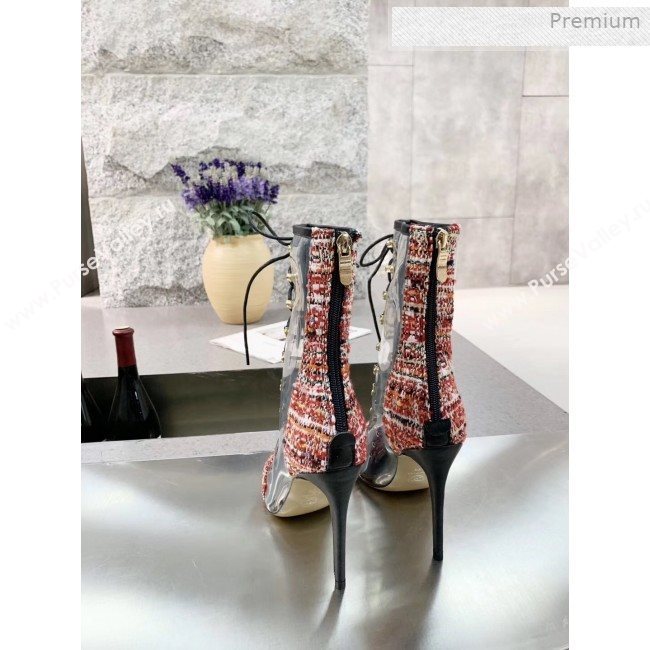 Chanel Tweed Transparent Lace-up High-Heel Short Boots Red 2019 (MD-0011619)
