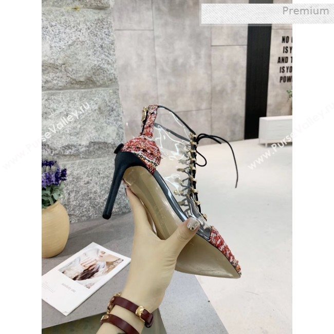 Chanel Tweed Transparent Lace-up High-Heel Short Boots Red 2019 (MD-0011619)