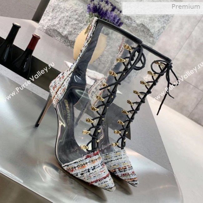 Chanel Tweed Transparent Lace-up High-Heel Short Boots Multicolor 2019 (MD-0011620)