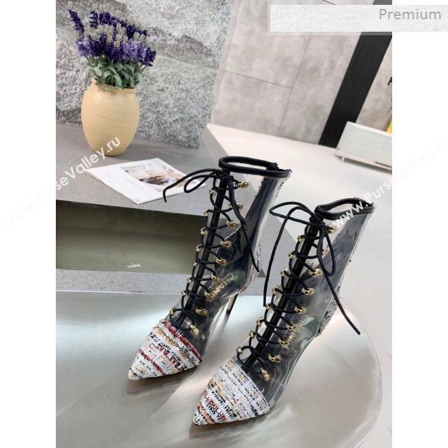 Chanel Tweed Transparent Lace-up High-Heel Short Boots Multicolor 2019 (MD-0011620)