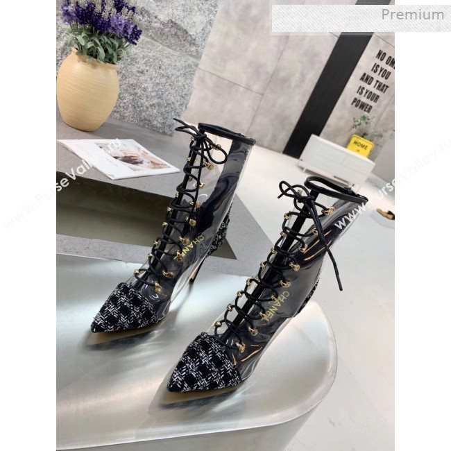 Chanel Tweed Transparent Lace-up High-Heel Short Boots Black 2019 (MD-0011622)
