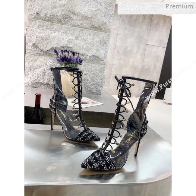 Chanel Tweed Transparent Lace-up High-Heel Short Boots Black 2019 (MD-0011622)