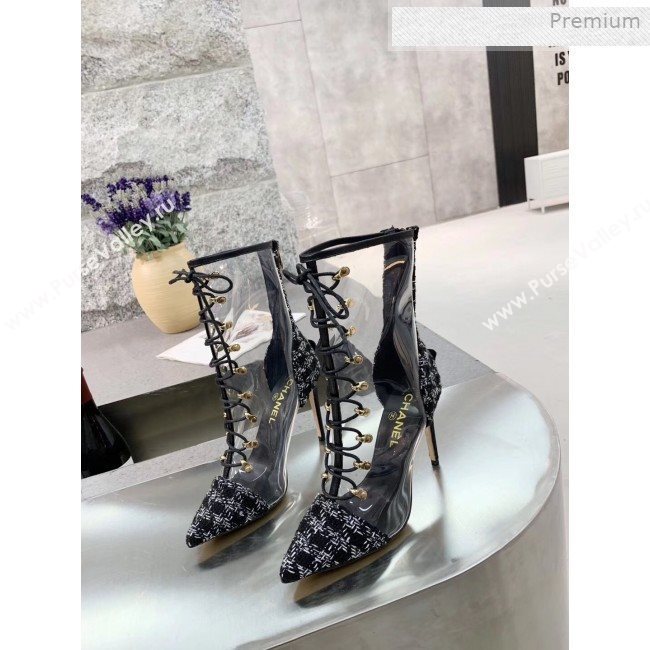 Chanel Tweed Transparent Lace-up High-Heel Short Boots Black 2019 (MD-0011622)