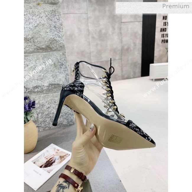 Chanel Tweed Transparent Lace-up High-Heel Short Boots Black 2019 (MD-0011622)
