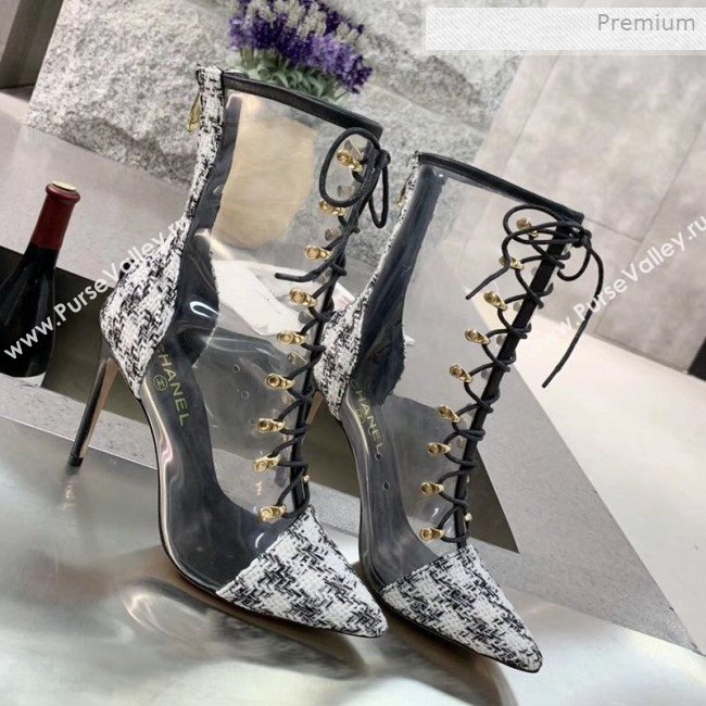 Chanel Tweed Transparent Lace-up High-Heel Short Boots White 2019 (MD-0011621)