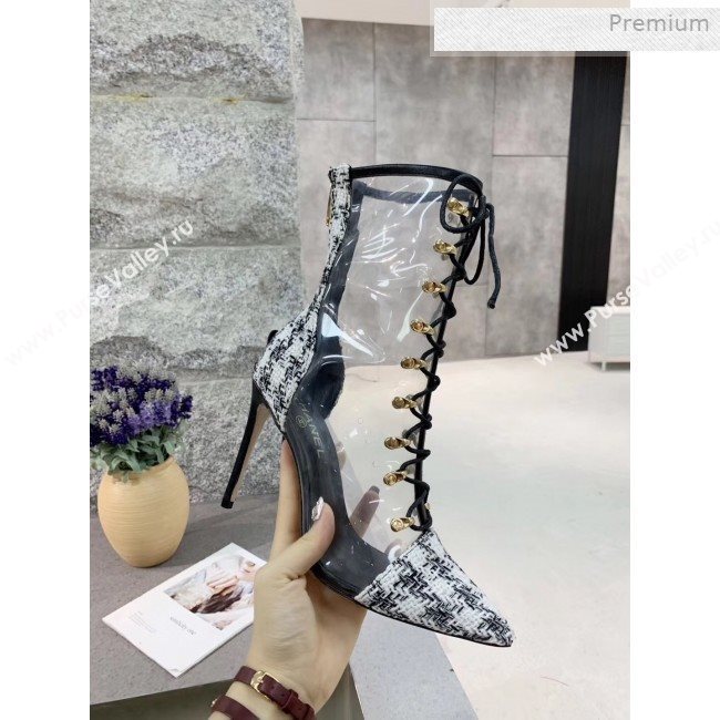 Chanel Tweed Transparent Lace-up High-Heel Short Boots White 2019 (MD-0011621)