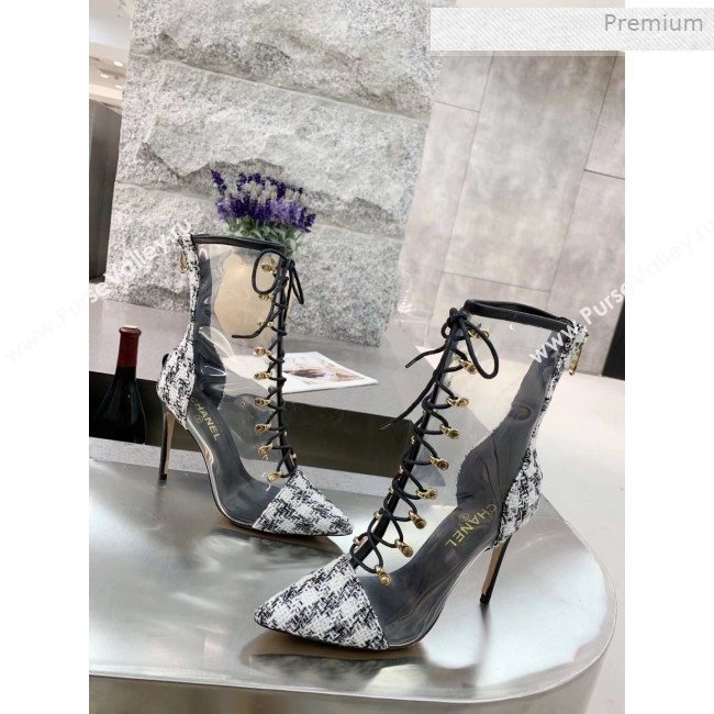 Chanel Tweed Transparent Lace-up High-Heel Short Boots White 2019 (MD-0011621)