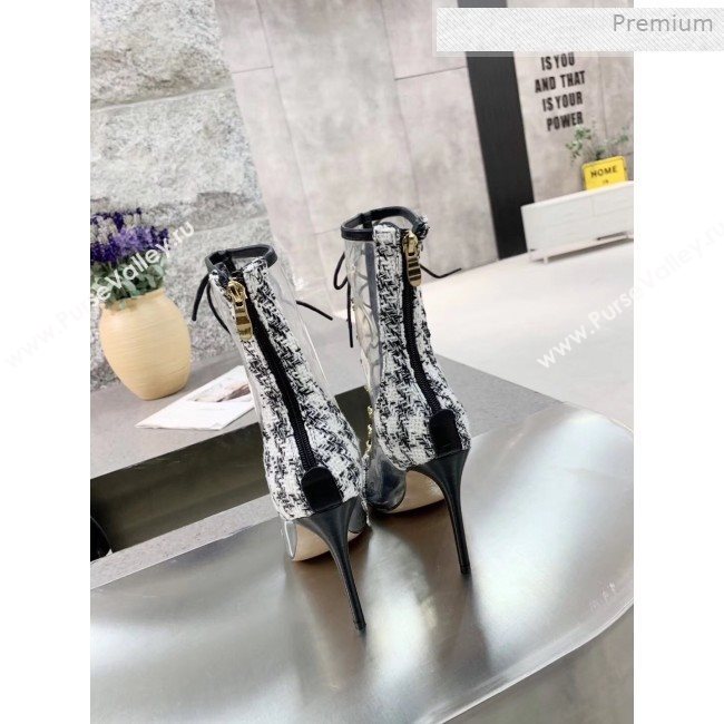 Chanel Tweed Transparent Lace-up High-Heel Short Boots White 2019 (MD-0011621)