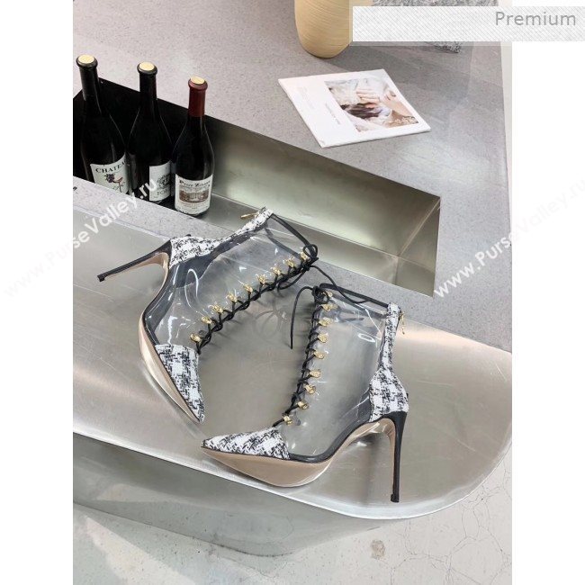 Chanel Tweed Transparent Lace-up High-Heel Short Boots White 2019 (MD-0011621)