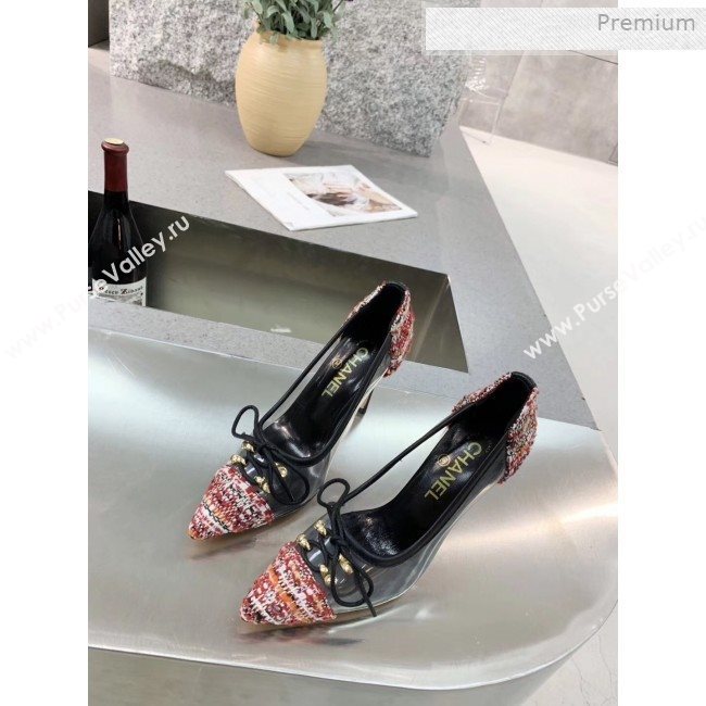 Chanel Tweed Transparent Lace-up High-Heel Pumps Red 2019 (MD-0011623)