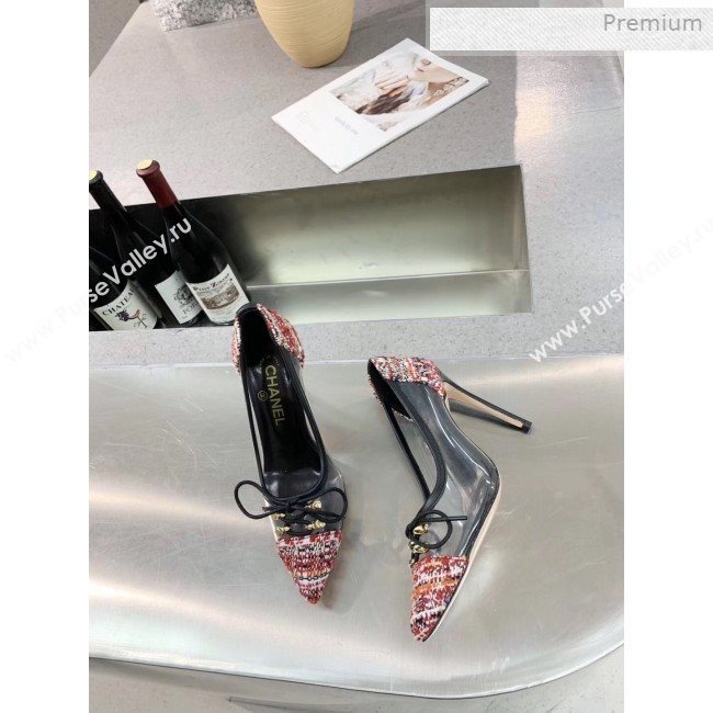 Chanel Tweed Transparent Lace-up High-Heel Pumps Red 2019 (MD-0011623)