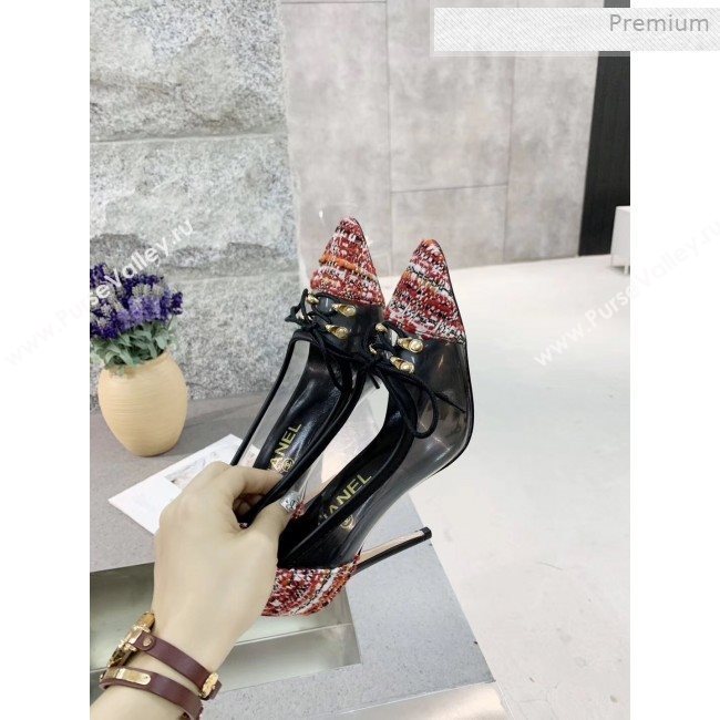 Chanel Tweed Transparent Lace-up High-Heel Pumps Red 2019 (MD-0011623)