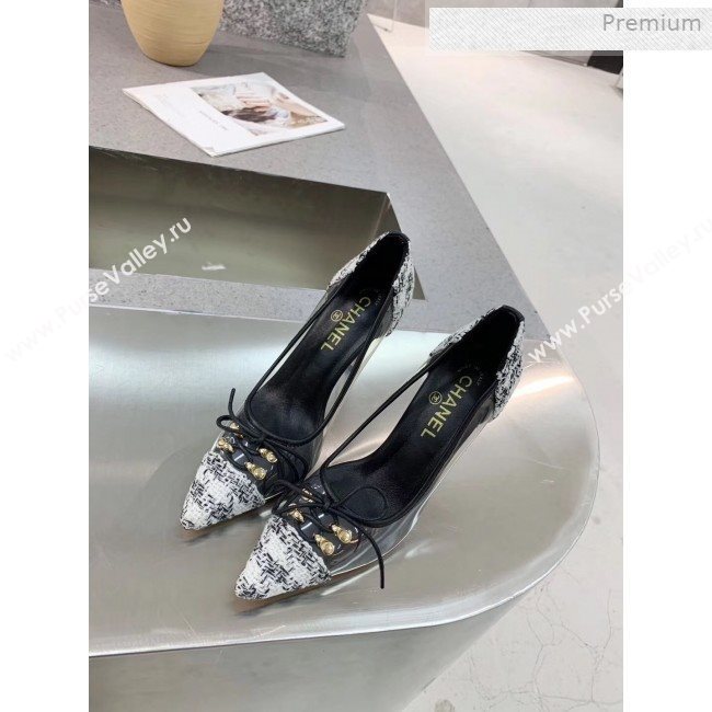 Chanel Tweed Transparent Lace-up High-Heel Pumps White 2019 (MD-0011625)