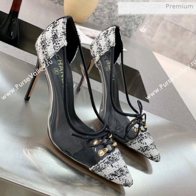 Chanel Tweed Transparent Lace-up High-Heel Pumps White 2019 (MD-0011625)