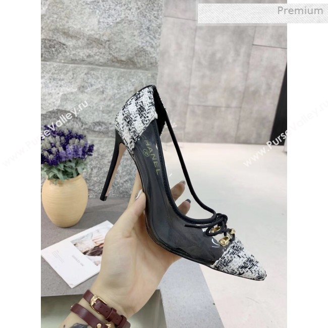 Chanel Tweed Transparent Lace-up High-Heel Pumps White 2019 (MD-0011625)