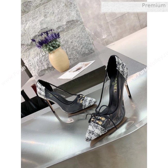 Chanel Tweed Transparent Lace-up High-Heel Pumps White 2019 (MD-0011625)