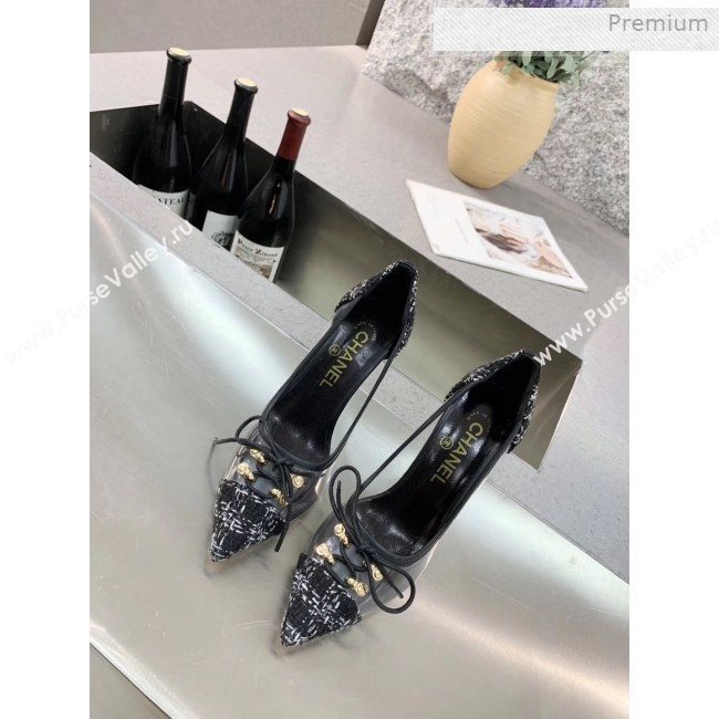 Chanel Tweed Transparent Lace-up High-Heel Pumps Black 2019 (MD-0011626)