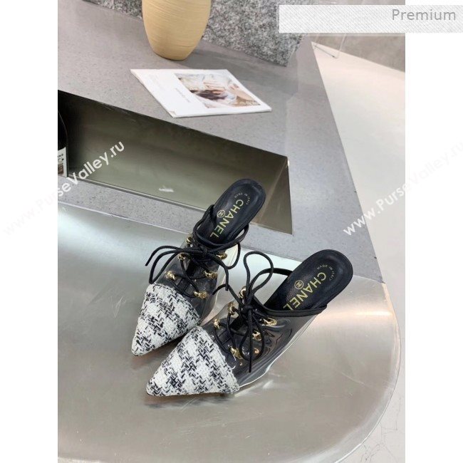 Chanel Tweed Transparent Lace-up High-Heel Mules White 2019 (MD-0011629)