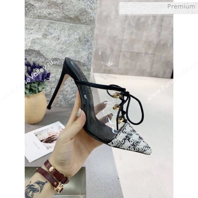 Chanel Tweed Transparent Lace-up High-Heel Mules White 2019 (MD-0011629)