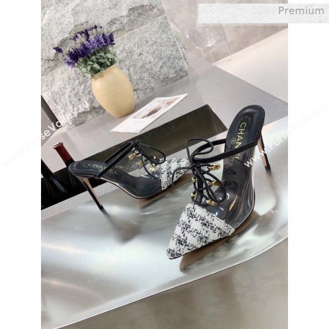Chanel Tweed Transparent Lace-up High-Heel Mules White 2019 (MD-0011629)