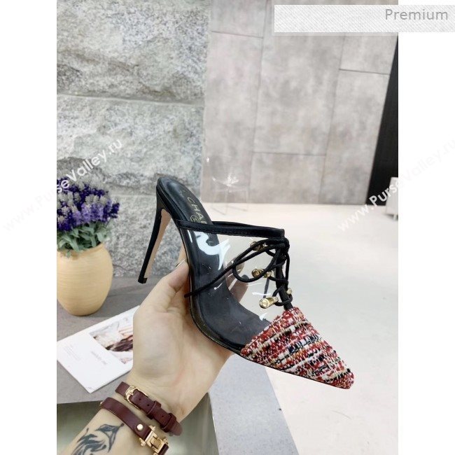 Chanel Tweed Transparent Lace-up High-Heel Mules Red 2019 (MD-0011627)
