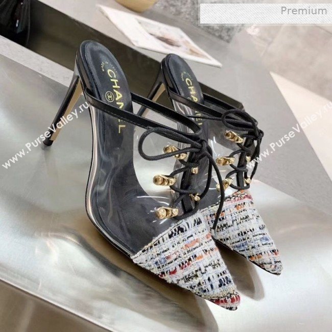 Chanel Tweed Transparent Lace-up High-Heel Mules Multicolor 2019 (MD-0011628)