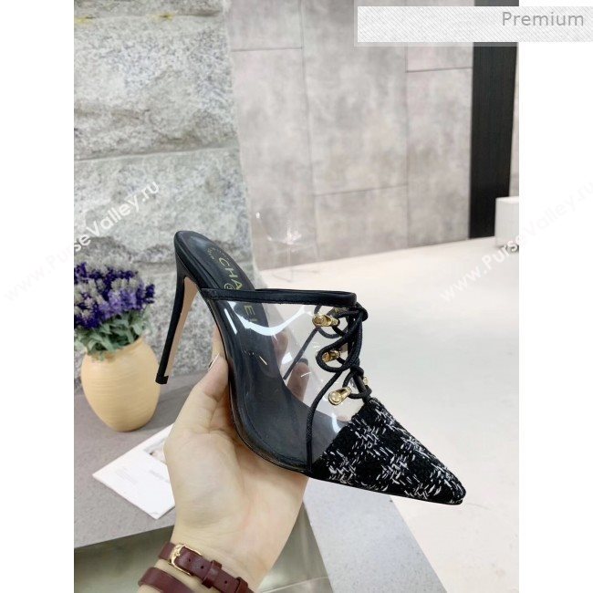 Chanel Tweed Transparent Lace-up High-Heel Mules Black 2019 (MD-0011630)