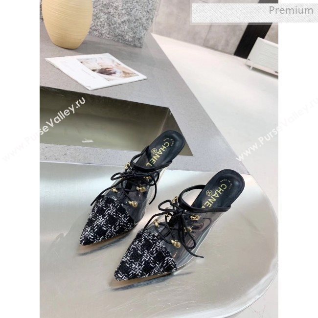 Chanel Tweed Transparent Lace-up High-Heel Mules Black 2019 (MD-0011630)