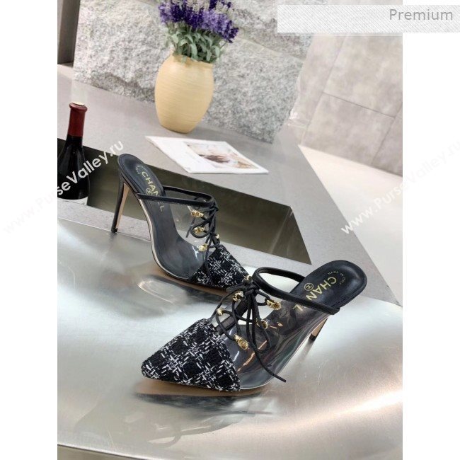 Chanel Tweed Transparent Lace-up High-Heel Mules Black 2019 (MD-0011630)