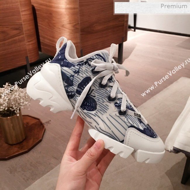 Dior D-Connect Butterfly Neoprene Low-top Sneakers Navy Blue 2019 (KL-0011639)