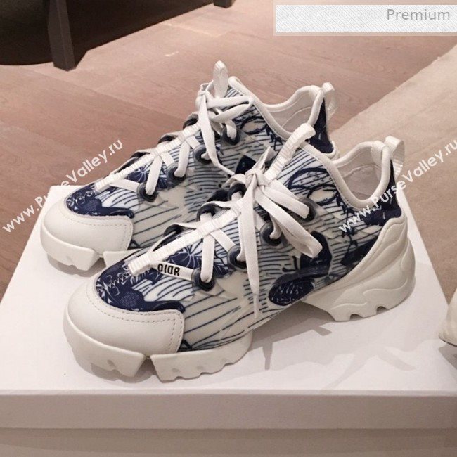 Dior D-Connect Butterfly Neoprene Low-top Sneakers Navy Blue 2019 (KL-0011639)