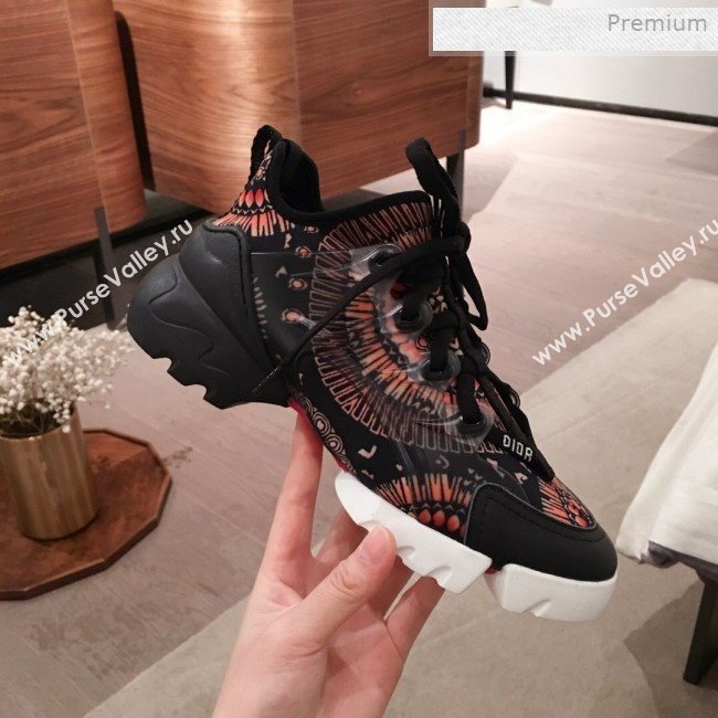 Dior D-Connect Fireworks Neoprene Low-top Sneakers Black/Orange 2019 (KL-0011643)