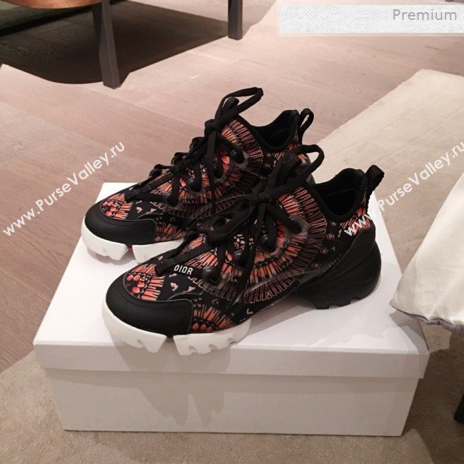 Dior D-Connect Fireworks Neoprene Low-top Sneakers Black/Orange 2019 (KL-0011643)