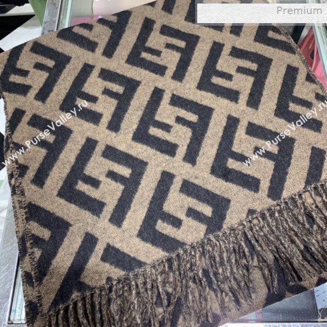 Fendi FF Cashmere Fringe Scarf 43x170cm Coffee/Black 2019 (WNS-0011651)