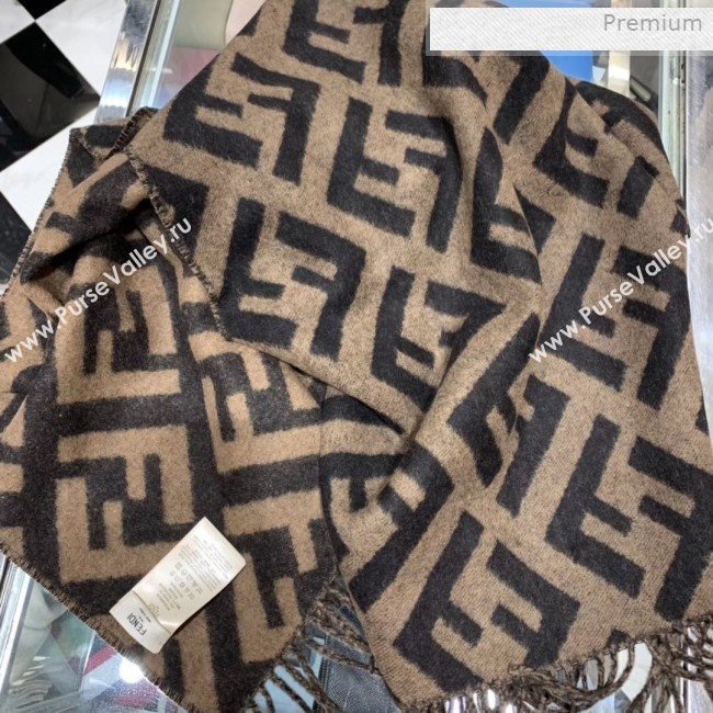 Fendi FF Cashmere Fringe Scarf 43x170cm Coffee/Black 2019 (WNS-0011651)