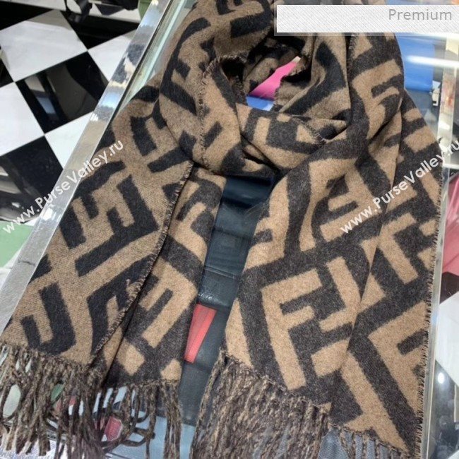 Fendi FF Cashmere Fringe Scarf 43x170cm Coffee/Black 2019 (WNS-0011651)