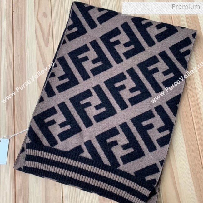 Fendi FF Wool Silk Scarf 40x210 Coffee/Black 2019 (WNS-0011649)