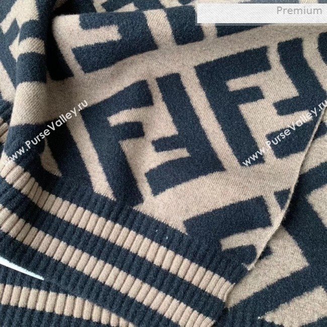 Fendi FF Wool Silk Scarf 40x210 Coffee/Black 2019 (WNS-0011649)