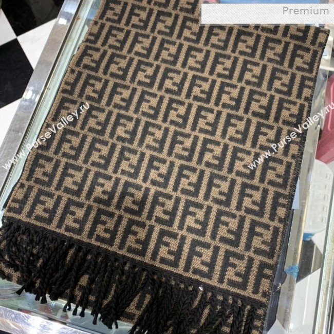 Fendi Vintage FF Wool Fringe Scarf 30x180 Coffee/Black 2019 (WNS-0011648)
