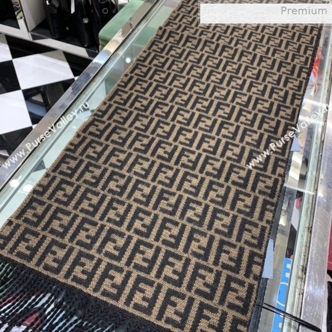 Fendi Vintage FF Wool Fringe Scarf 30x180 Coffee/Black 2019 (WNS-0011648)