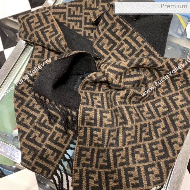 Fendi Vintage FF Wool Fringe Scarf 30x180 Coffee/Black 2019 (WNS-0011648)