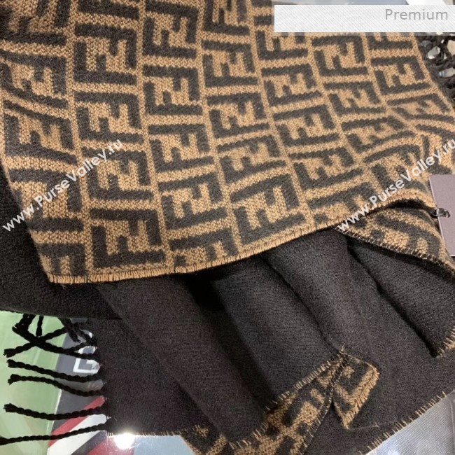 Fendi Vintage FF Wool Fringe Scarf 30x180 Coffee/Black 2019 (WNS-0011648)