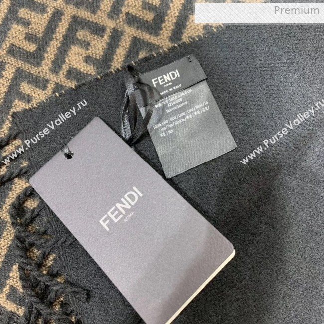 Fendi Vintage FF Wool Fringe Scarf 30x180 Coffee/Black 2019 (WNS-0011648)