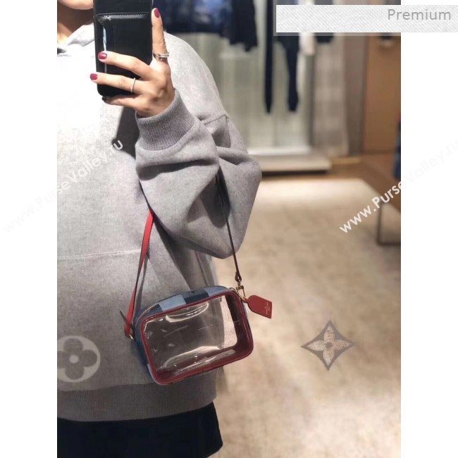 Louis Vuitton Square Beach Pouch Shoulder Bag in Damier Monogram Denim Canvas and PVC M68765 Blue/Red 2020 (KI-0011702)