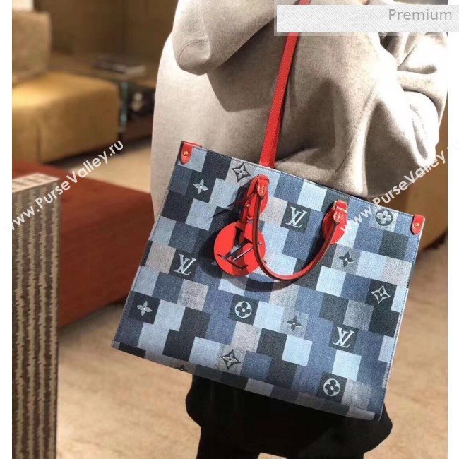 Louis Vuitton Onthego GM Tote Bag in Damier Monogram Denim Canvas M44992 Blue/Red 2020 (KI-0011704)