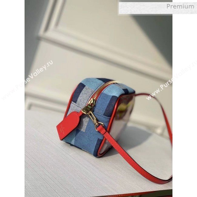 Louis Vuitton Square Beach Pouch Shoulder Bag in Damier Monogram Denim Canvas and PVC M68765 Blue/Red 2020 (KI-0011702)