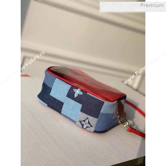 Louis Vuitton Square Beach Pouch Shoulder Bag in Damier Monogram Denim Canvas and PVC M68765 Blue/Red 2020 (KI-0011702)