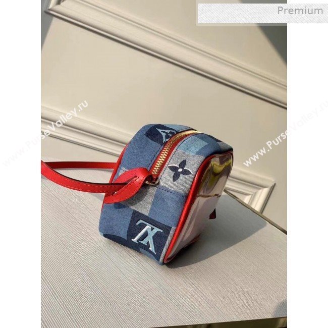 Louis Vuitton Square Beach Pouch Shoulder Bag in Damier Monogram Denim Canvas and PVC M68765 Blue/Red 2020 (KI-0011702)