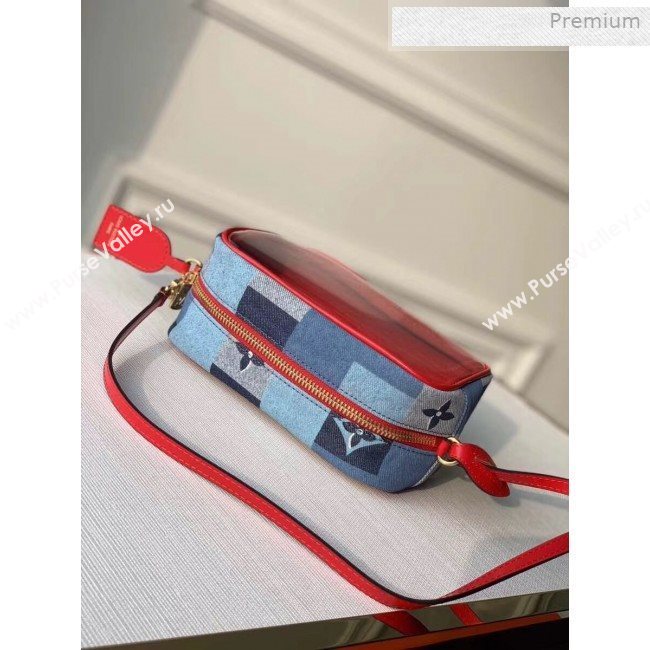 Louis Vuitton Square Beach Pouch Shoulder Bag in Damier Monogram Denim Canvas and PVC M68765 Blue/Red 2020 (KI-0011702)